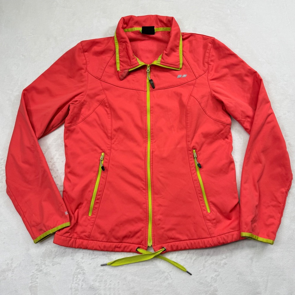 Koppen Womens Softshell Fleece Lined Jacket Coral Red Lime Green Size Medium